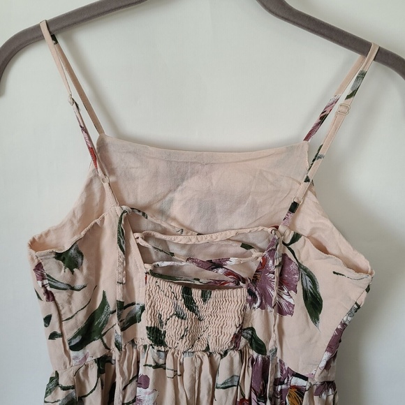 B.O.G Collective Band of Gypsies Floral Tiered Dress Sz XS Smocked Lace Up Back - Picture 5 of 9